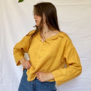 SOLD Naturally Dyed Golden VTG 90s Linen Blouse